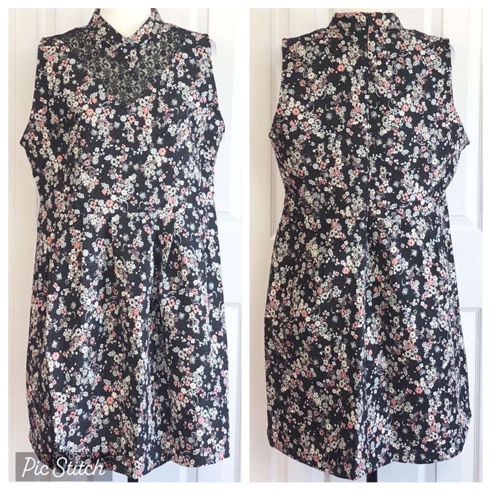 NWT Alison Andrews Black Floral Jacquard Lace Fit & Flare Dress XL